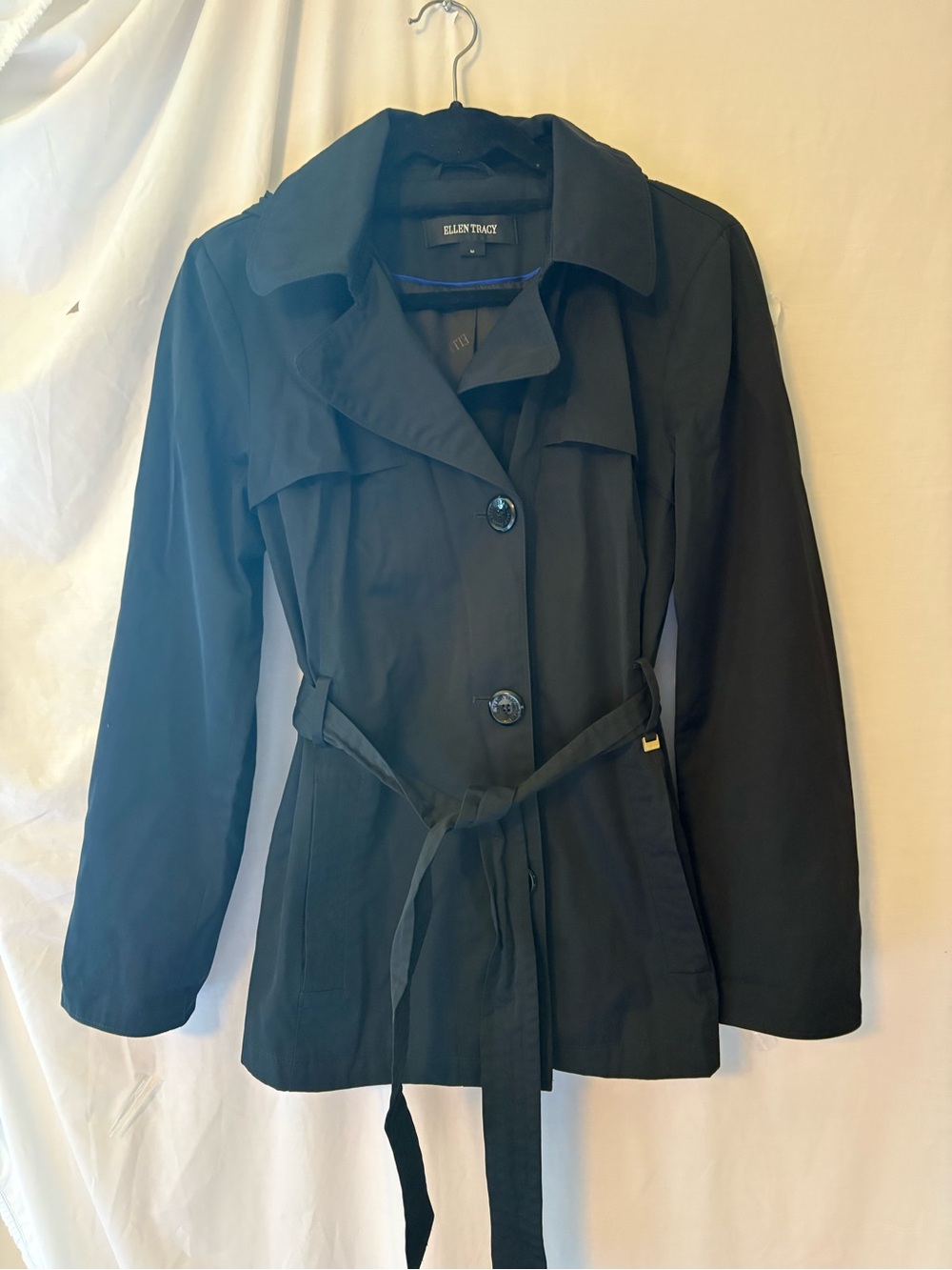 Ellen Tracy Black Belted Trench Coat